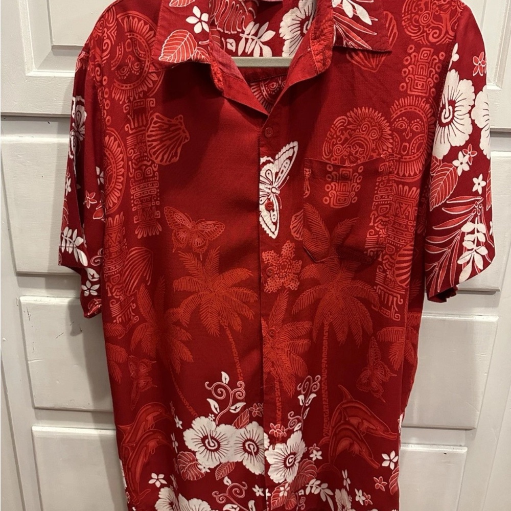 Hawaiian Shirt Shirt Sleeved Cabila XL Red Floral